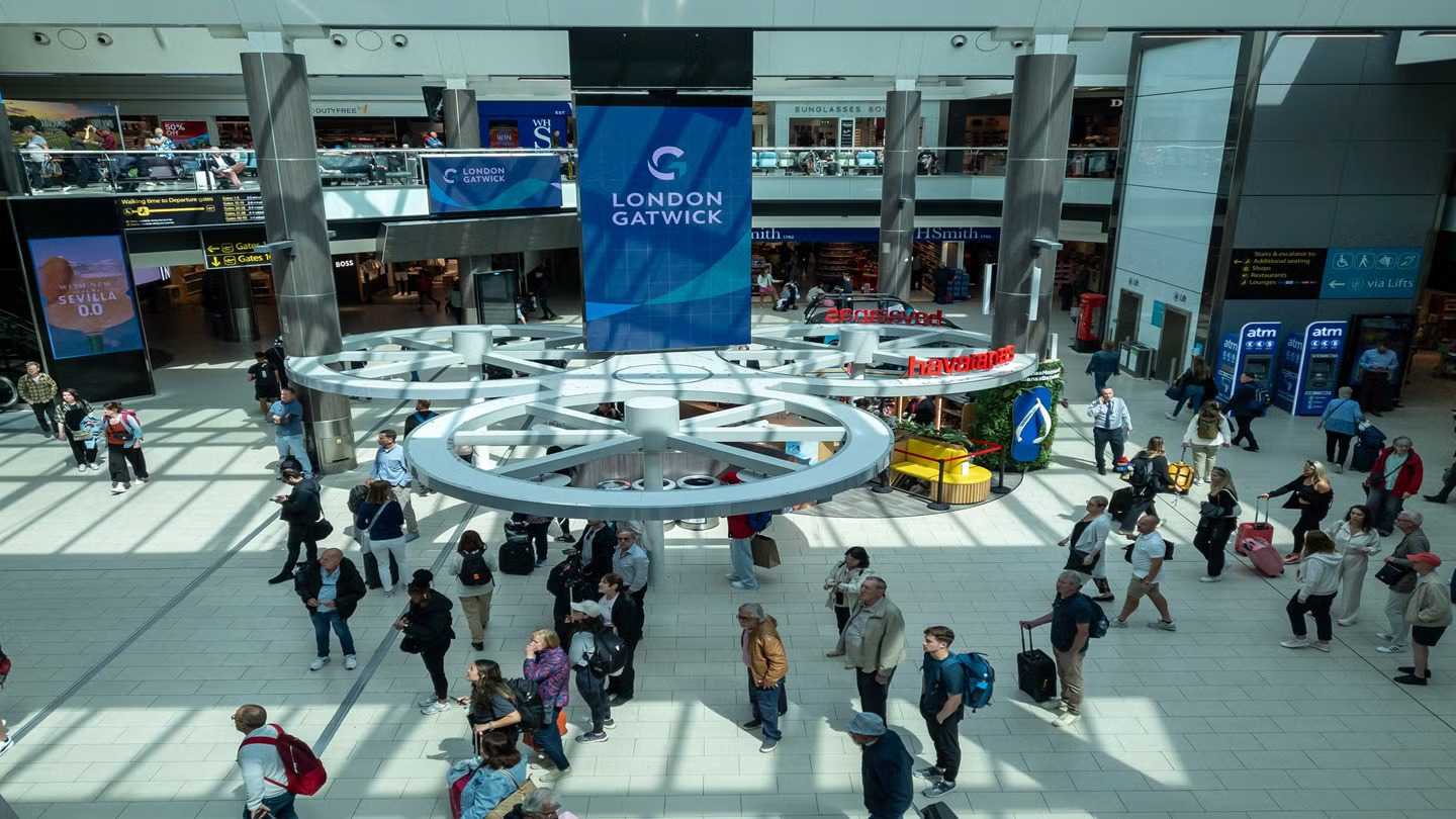 Crowd at the Gatwick Airport in London