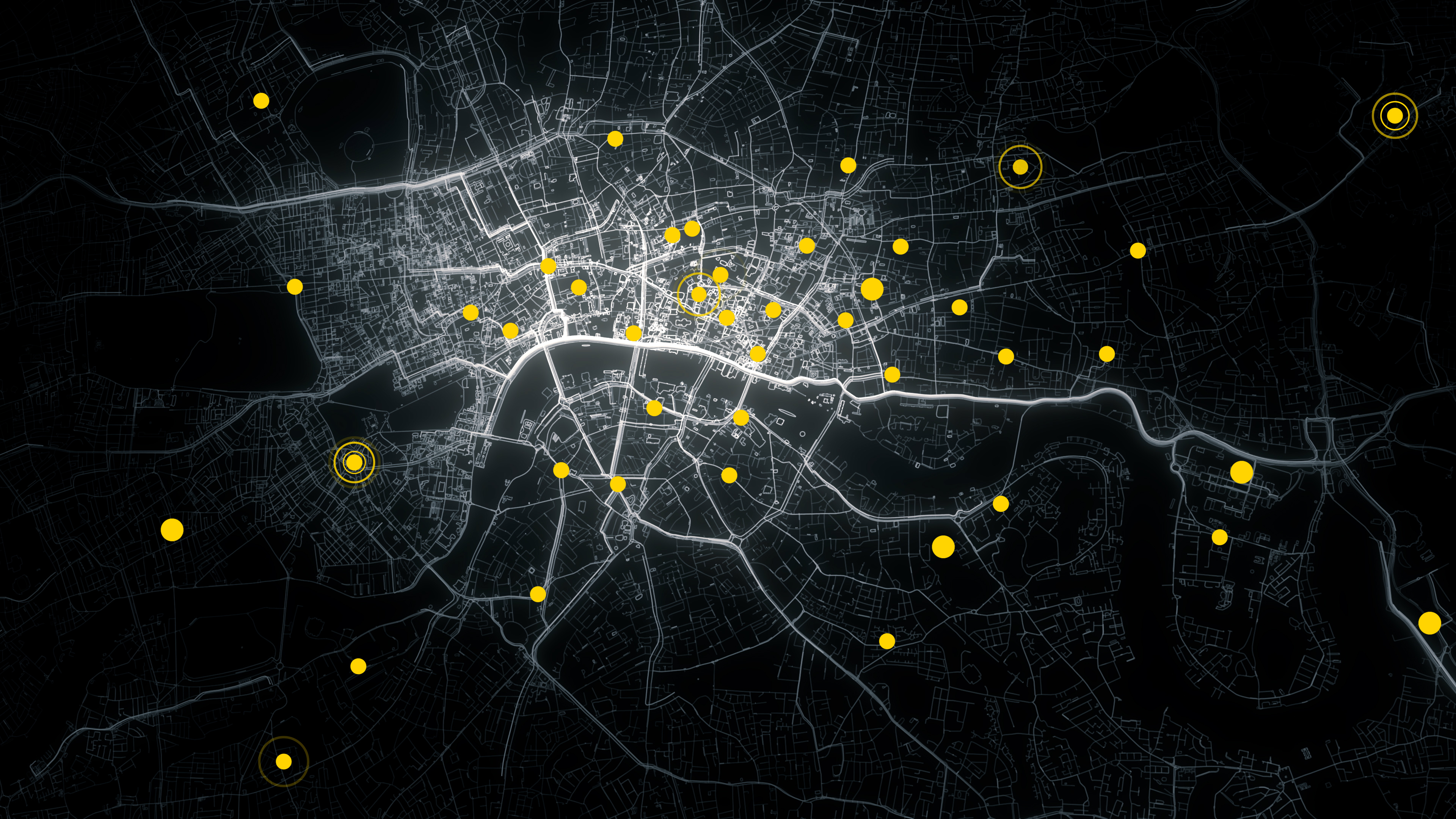 map of london with yellow dots where Zenitel has products installed