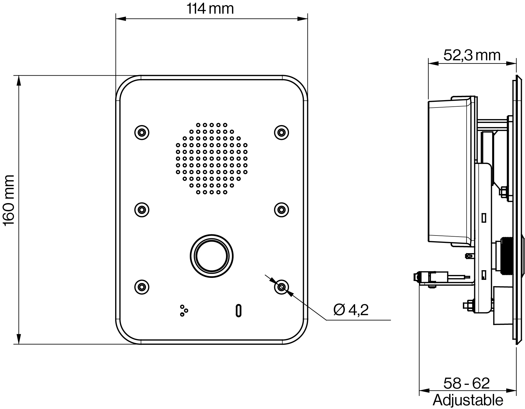 Vandal Resistant Intercom Station VR3G-1 Dimensions
