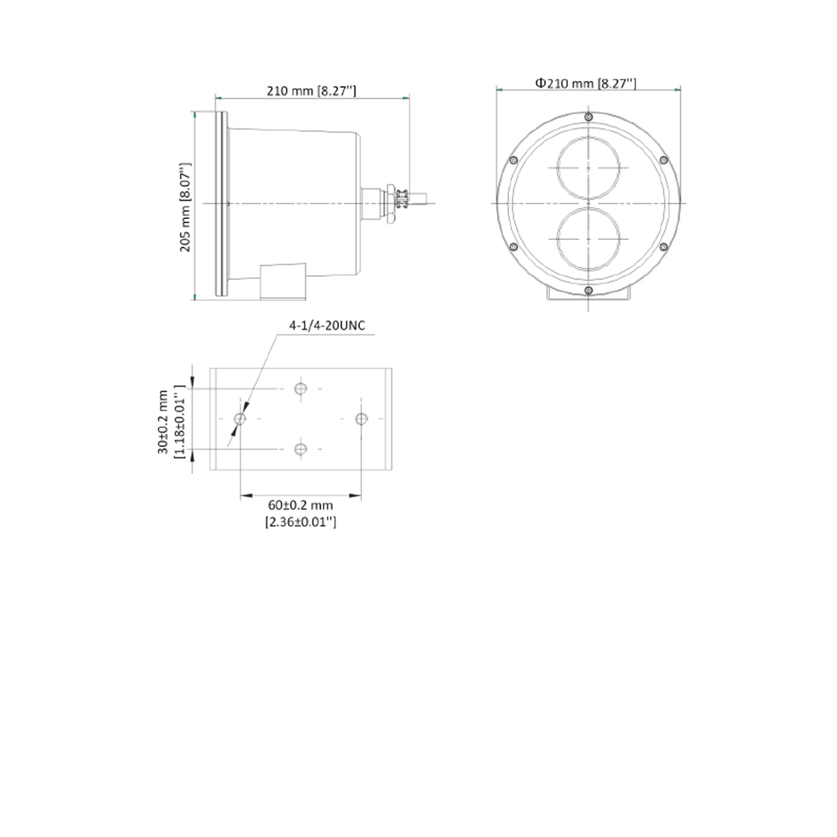 Dimensional Drawing DS-2XC6245GO-L 4 MP Underwater Varifocal Camera