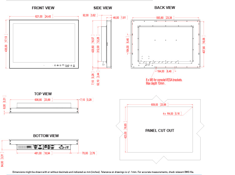 HD 26T22 26 inch Marine Display Dimensional Drawing
