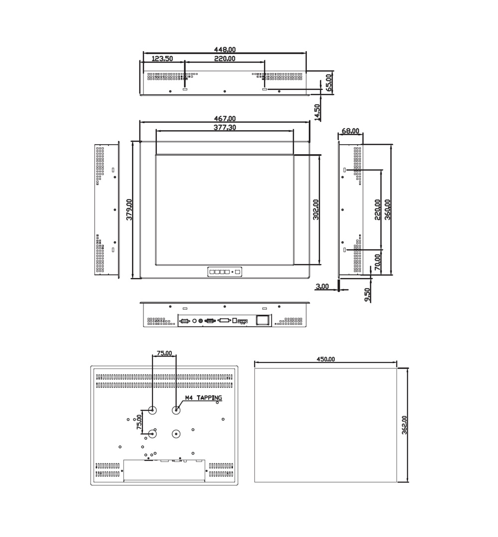 Dimensional Drawing MarinMON 19 inch Panel Mount Monitor