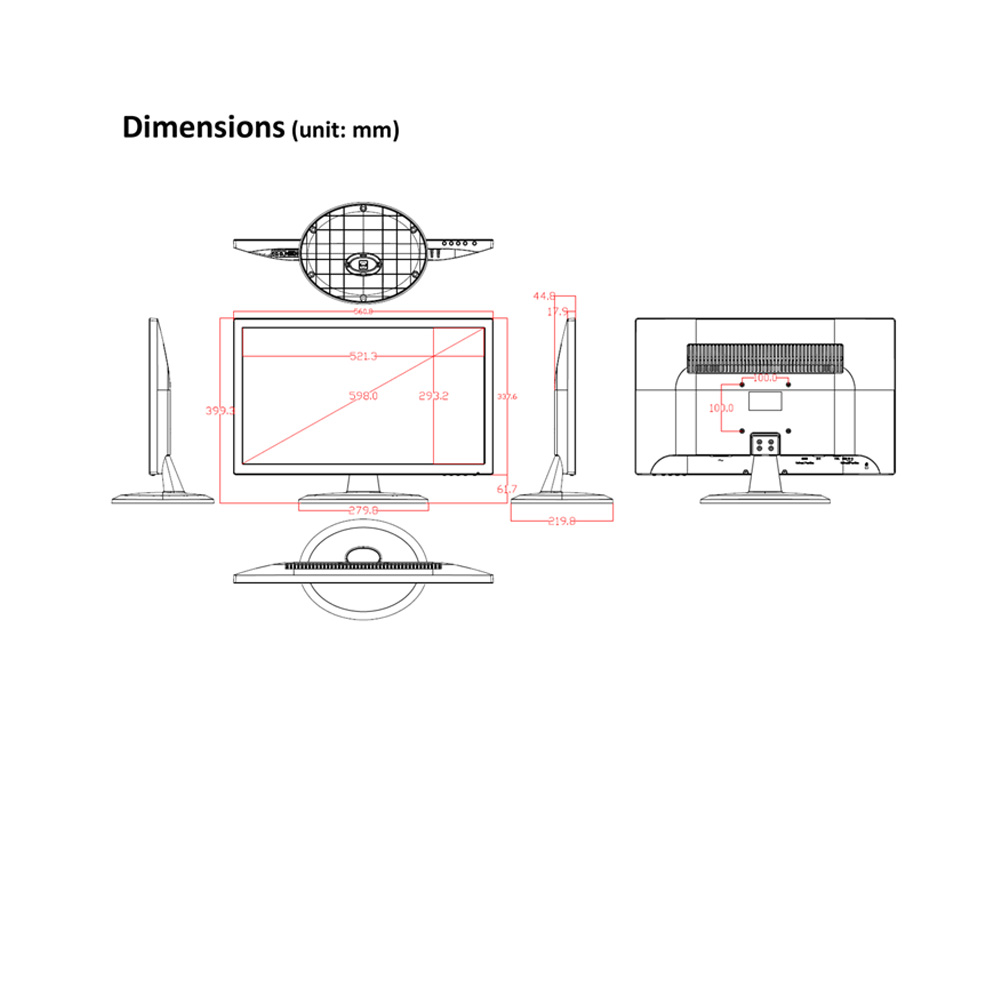 Dimensional Drawing DS-D5024FC 23.6 inch Desk Monitor